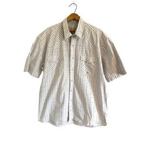 Roper Pearl Snap Shirt Up Western Blue White Plaid Short Sleeve Cotton Size XL